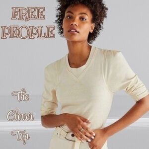 FREE PEOPLE Clover 3/4” Sleeve-Puff Shoulder Raw Hem/Seams Cotton Top NWT/SM